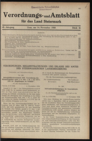 Verordnungsblatt der steiermärkischen Landesregierung 19581114 Seite: 1