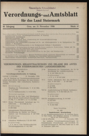 Verordnungsblatt der steiermärkischen Landesregierung 19581121 Seite: 1