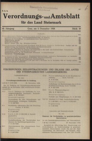 Verordnungsblatt der steiermärkischen Landesregierung 19581205 Seite: 1