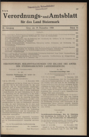 Verordnungsblatt der steiermärkischen Landesregierung 19581219 Seite: 1