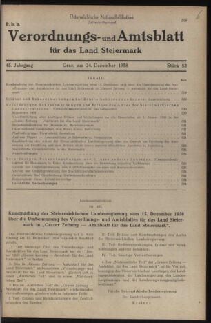 Verordnungsblatt der steiermärkischen Landesregierung 19581224 Seite: 1