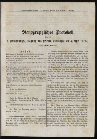 Stenographische Protokolle über die Sitzungen des Steiermärkischen Landtages 18770405 Seite: 1