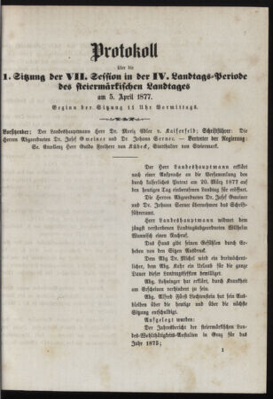 Stenographische Protokolle über die Sitzungen des Steiermärkischen Landtages 18770405 Seite: 7