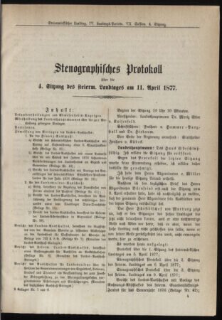 Stenographische Protokolle über die Sitzungen des Steiermärkischen Landtages 18770411 Seite: 1