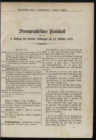 Stenographische Protokolle über die Sitzungen des Steiermärkischen Landtages 18781012 Seite: 1