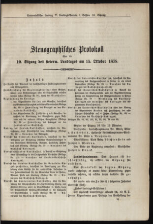 Stenographische Protokolle über die Sitzungen des Steiermärkischen Landtages 18781015 Seite: 1