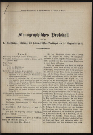 Stenographische Protokolle über die Sitzungen des Steiermärkischen Landtages