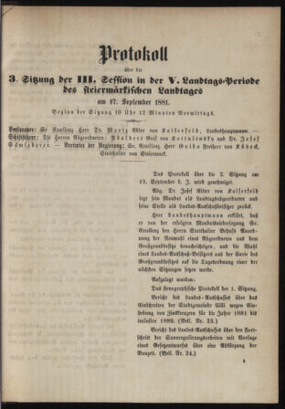 Stenographische Protokolle über die Sitzungen des Steiermärkischen Landtages 18810917 Seite: 7