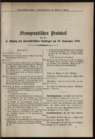 Stenographische Protokolle über die Sitzungen des Steiermärkischen Landtages 18810919 Seite: 1