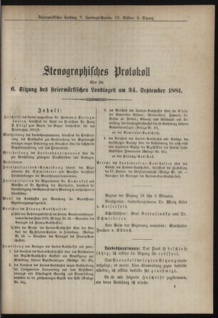 Stenographische Protokolle über die Sitzungen des Steiermärkischen Landtages 18810924 Seite: 1