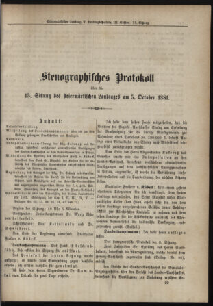 Stenographische Protokolle über die Sitzungen des Steiermärkischen Landtages 18811005 Seite: 1