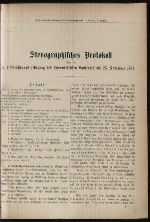 Stenographische Protokolle über die Sitzungen des Steiermärkischen Landtages 18851125 Seite: 1