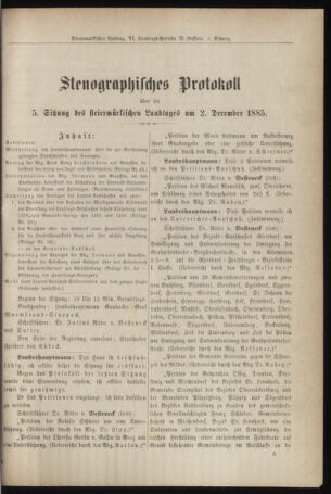 Stenographische Protokolle über die Sitzungen des Steiermärkischen Landtages 18851202 Seite: 1