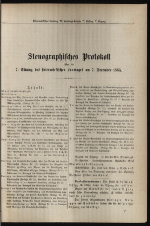 Stenographische Protokolle über die Sitzungen des Steiermärkischen Landtages 18851207 Seite: 1