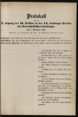 Stenographische Protokolle über die Sitzungen des Steiermärkischen Landtages 18851207 Seite: 11