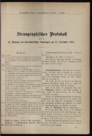 Stenographische Protokolle über die Sitzungen des Steiermärkischen Landtages 18851214 Seite: 1