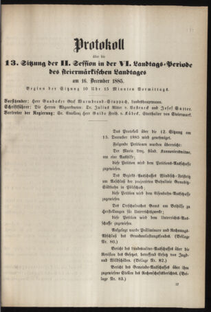 Stenographische Protokolle über die Sitzungen des Steiermärkischen Landtages 18851216 Seite: 27