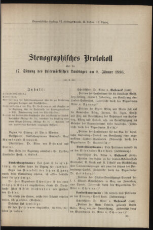 Stenographische Protokolle über die Sitzungen des Steiermärkischen Landtages 18860108 Seite: 1