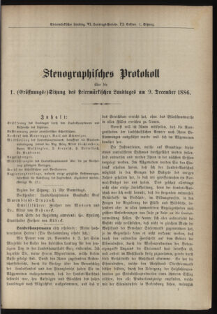 Stenographische Protokolle über die Sitzungen des Steiermärkischen Landtages 18861209 Seite: 1