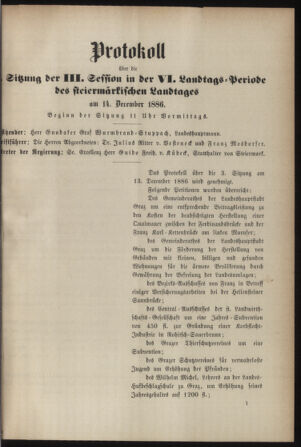 Stenographische Protokolle über die Sitzungen des Steiermärkischen Landtages 18861214 Seite: 7