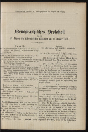 Stenographische Protokolle über die Sitzungen des Steiermärkischen Landtages 18870110 Seite: 1