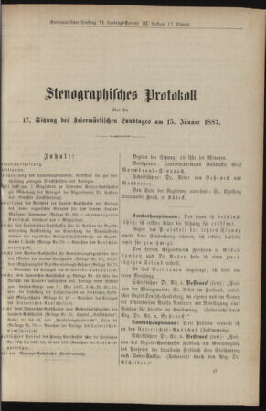 Stenographische Protokolle über die Sitzungen des Steiermärkischen Landtages 18870115 Seite: 1