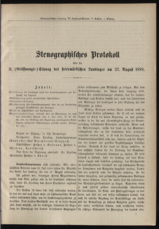 Stenographische Protokolle über die Sitzungen des Steiermärkischen Landtages 18880827 Seite: 1