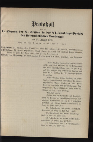 Stenographische Protokolle über die Sitzungen des Steiermärkischen Landtages 18880827 Seite: 5