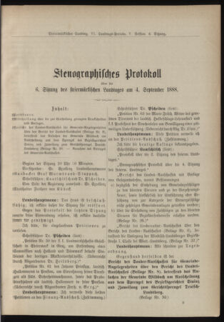 Stenographische Protokolle über die Sitzungen des Steiermärkischen Landtages 18880904 Seite: 1