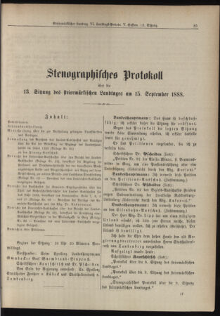 Stenographische Protokolle über die Sitzungen des Steiermärkischen Landtages 18880915 Seite: 1