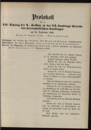 Stenographische Protokolle über die Sitzungen des Steiermärkischen Landtages 18880924 Seite: 19