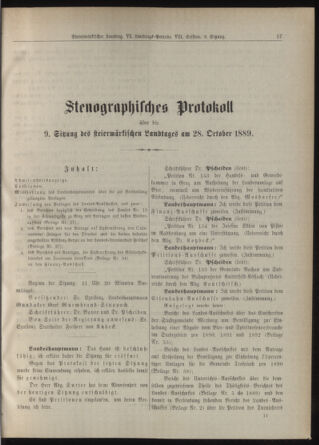 Stenographische Protokolle über die Sitzungen des Steiermärkischen Landtages 18891028 Seite: 1