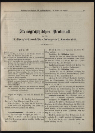 Stenographische Protokolle über die Sitzungen des Steiermärkischen Landtages 18891105 Seite: 1