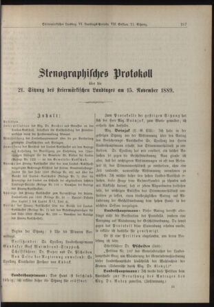 Stenographische Protokolle über die Sitzungen des Steiermärkischen Landtages 18891115 Seite: 1