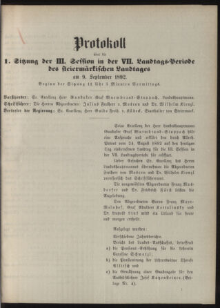 Stenographische Protokolle über die Sitzungen des Steiermärkischen Landtages 18920909 Seite: 5