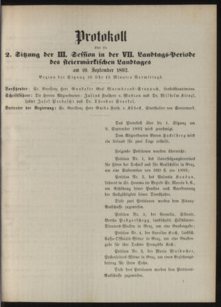 Stenographische Protokolle über die Sitzungen des Steiermärkischen Landtages 18920910 Seite: 5