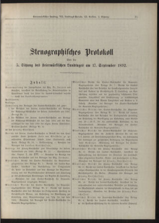 Stenographische Protokolle über die Sitzungen des Steiermärkischen Landtages 18920917 Seite: 1