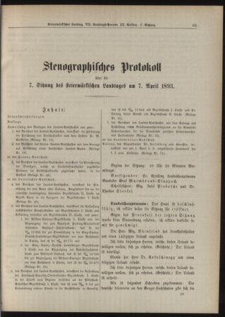 Stenographische Protokolle über die Sitzungen des Steiermärkischen Landtages 18930407 Seite: 1