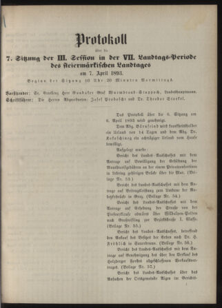 Stenographische Protokolle über die Sitzungen des Steiermärkischen Landtages 18930407 Seite: 5