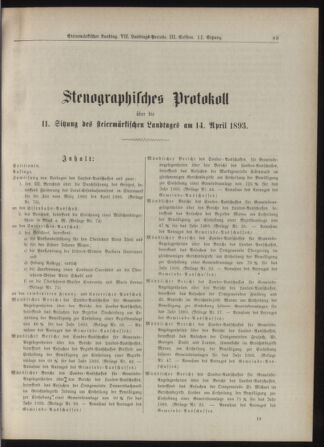 Stenographische Protokolle über die Sitzungen des Steiermärkischen Landtages 18930414 Seite: 1