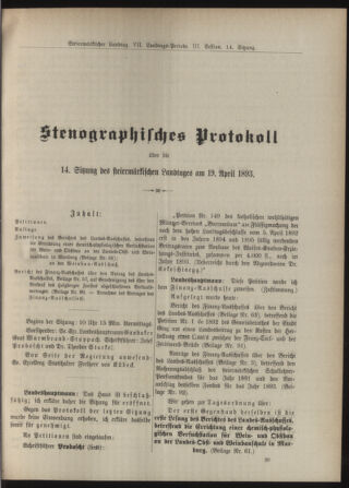 Stenographische Protokolle über die Sitzungen des Steiermärkischen Landtages 18930419 Seite: 1