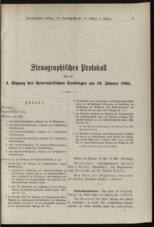 Stenographische Protokolle über die Sitzungen des Steiermärkischen Landtages 18940110 Seite: 1