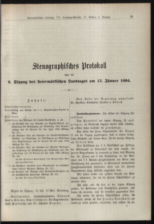 Stenographische Protokolle über die Sitzungen des Steiermärkischen Landtages 18940113 Seite: 1