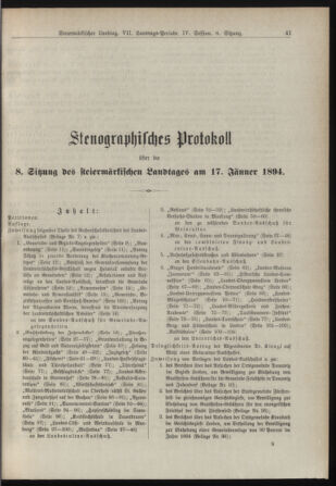 Stenographische Protokolle über die Sitzungen des Steiermärkischen Landtages 18940117 Seite: 1