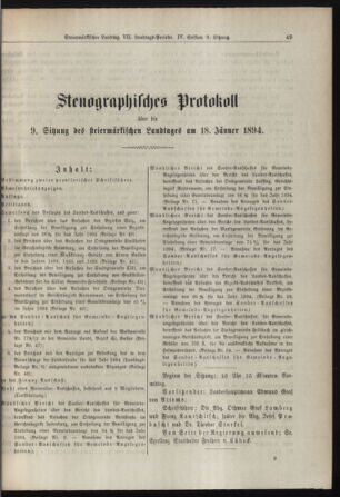 Stenographische Protokolle über die Sitzungen des Steiermärkischen Landtages 18940118 Seite: 1