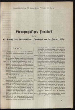 Stenographische Protokolle über die Sitzungen des Steiermärkischen Landtages 18940124 Seite: 1