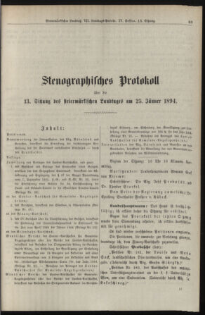 Stenographische Protokolle über die Sitzungen des Steiermärkischen Landtages 18940125 Seite: 1