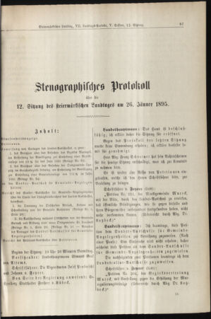 Stenographische Protokolle über die Sitzungen des Steiermärkischen Landtages 18950126 Seite: 1