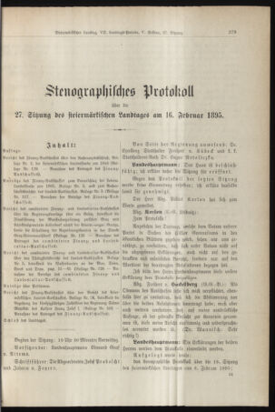 Stenographische Protokolle über die Sitzungen des Steiermärkischen Landtages