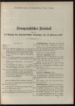 Stenographische Protokolle über die Sitzungen des Steiermärkischen Landtages 18970216 Seite: 1